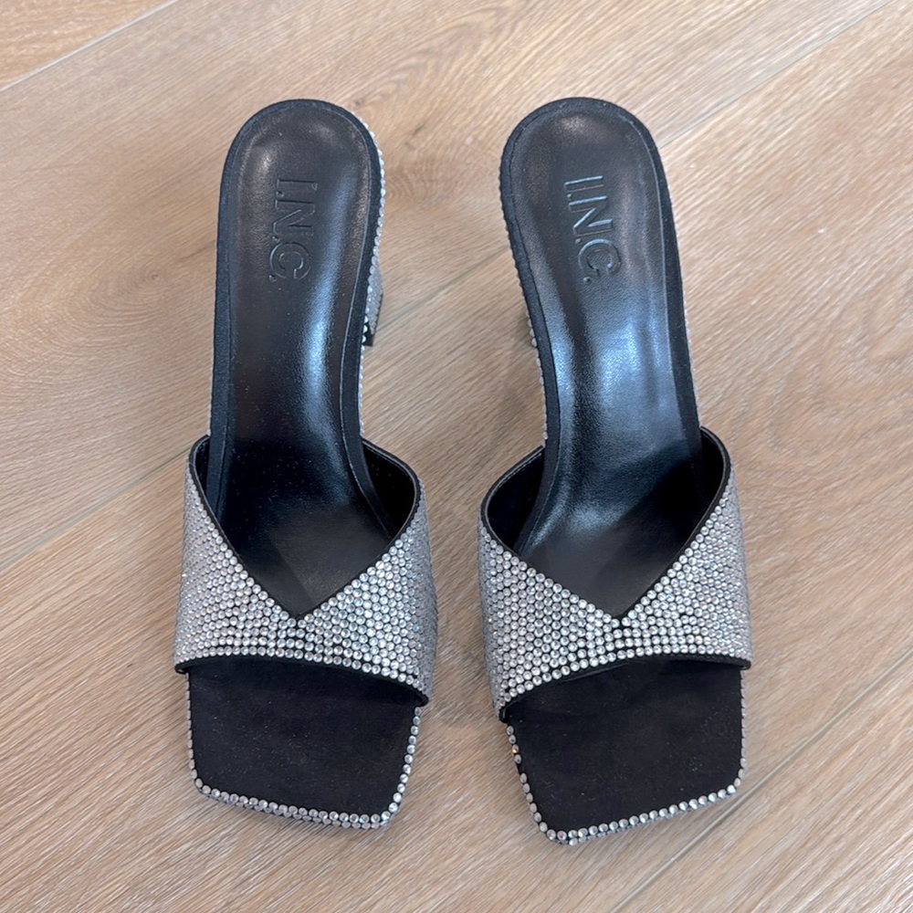 INC rhinestone block heels